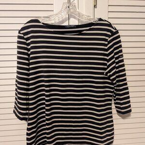 Saint James 3/4 sleeve striped top France US 10 black ivory boat neck nautical